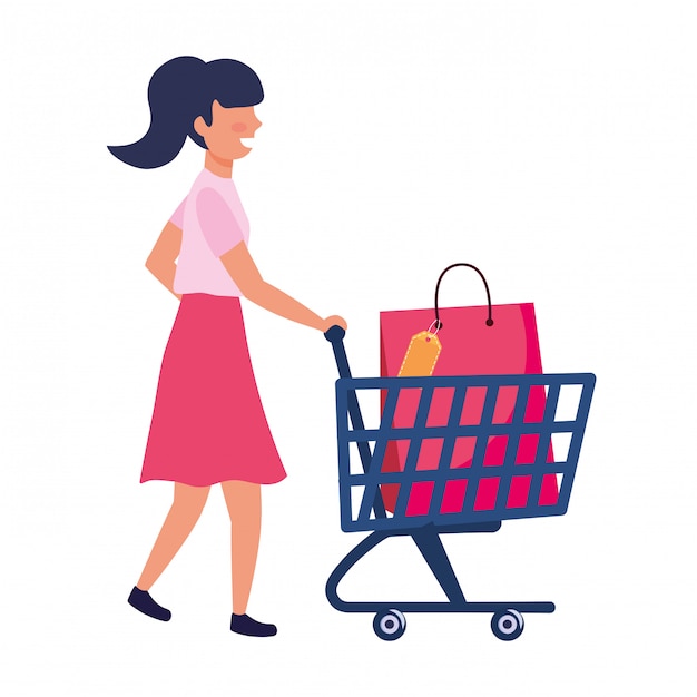 Woman with shopping bag icon illustration