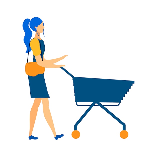 Woman with Shopping Cart Flat Illustration