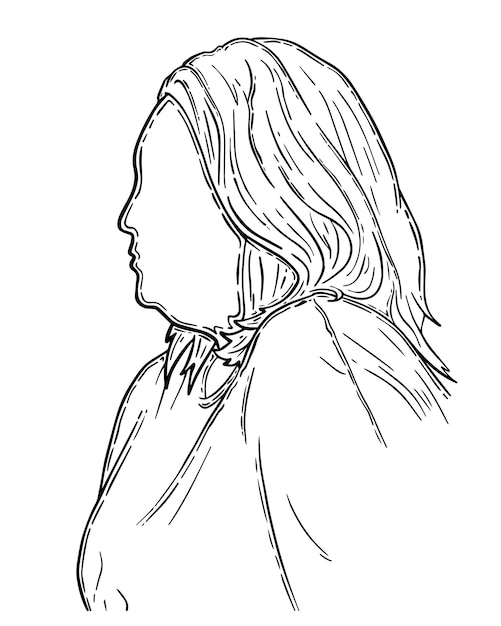 Woman with short hair in a sweater profile doodle cartoon linear