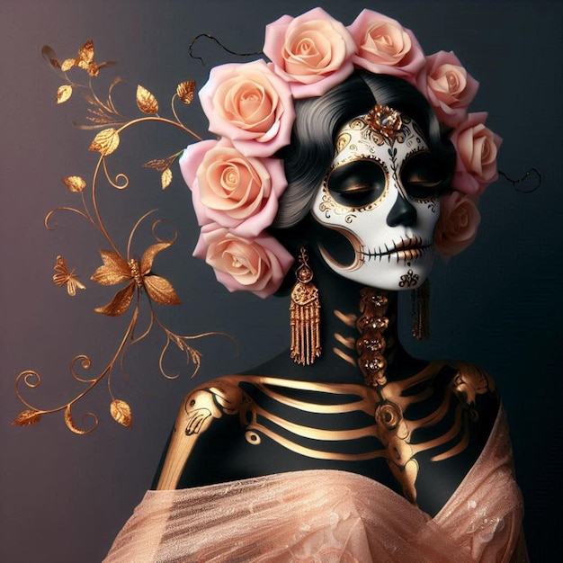 Vector a woman with a skull and flowers on her head is shown