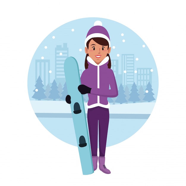 Woman with snowboard