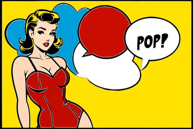 A woman with a speech bubble illustration in pin app and pop art style