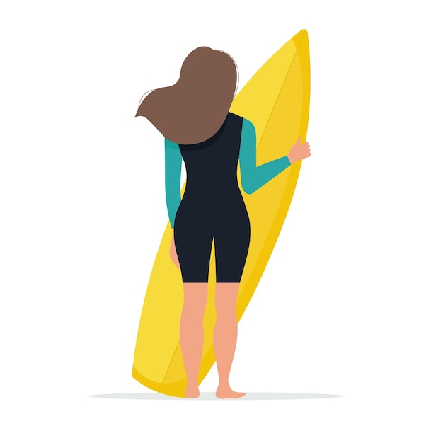 Woman with a surfboard Vector isolated illustration in flat style