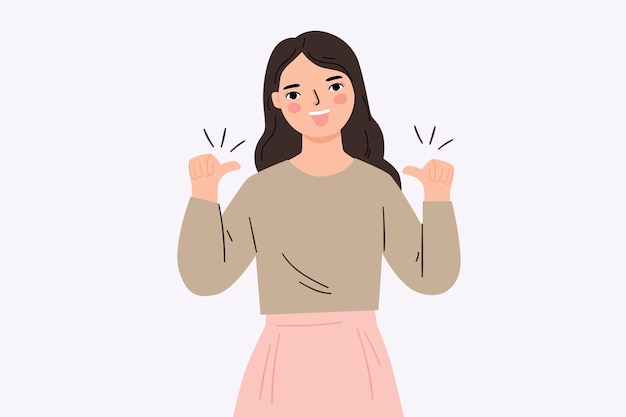 Woman with thumbs up gesture self esteem concept