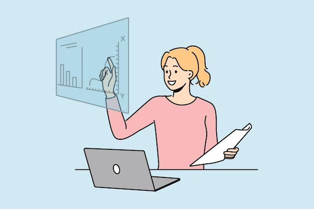 Woman work with graphs on computer