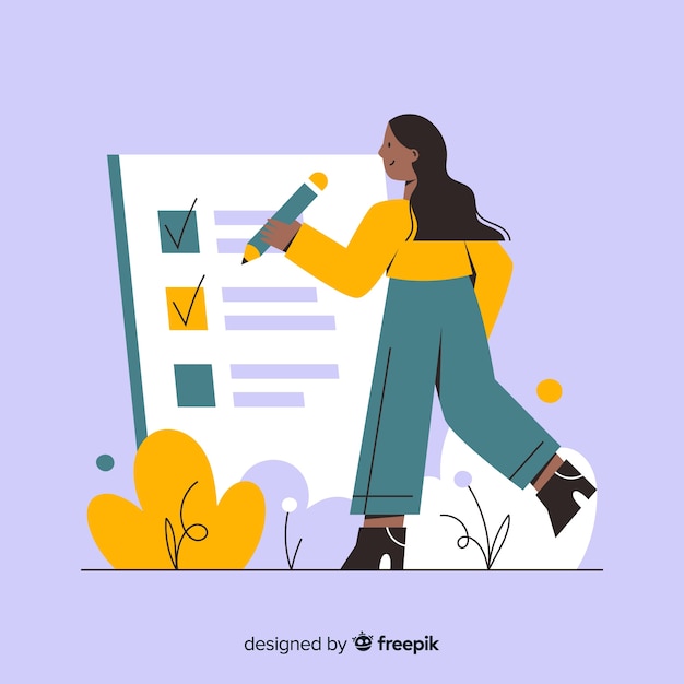 Woman working on checklist background