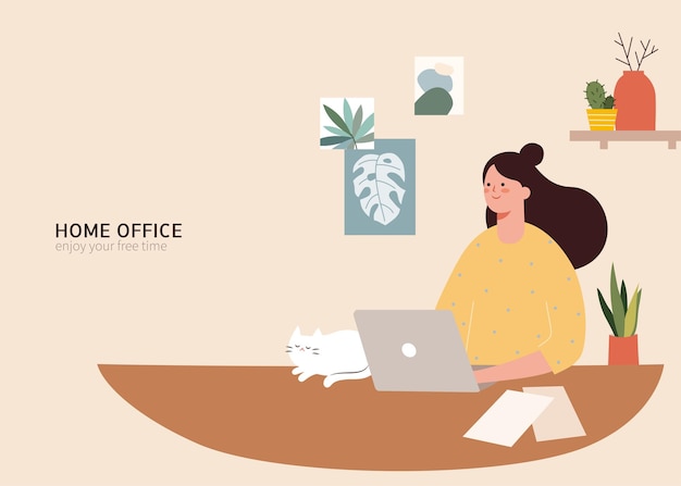 Woman working at home office