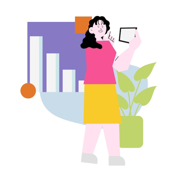 Woman working standing up in flat illustration