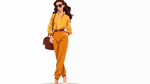 Vector a woman in a yellow jumpsuit stands in front of a white background