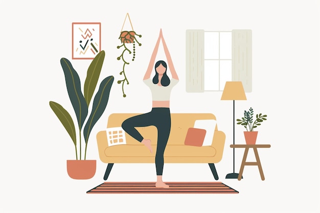 Woman Yoga Pose Indoors Illustration