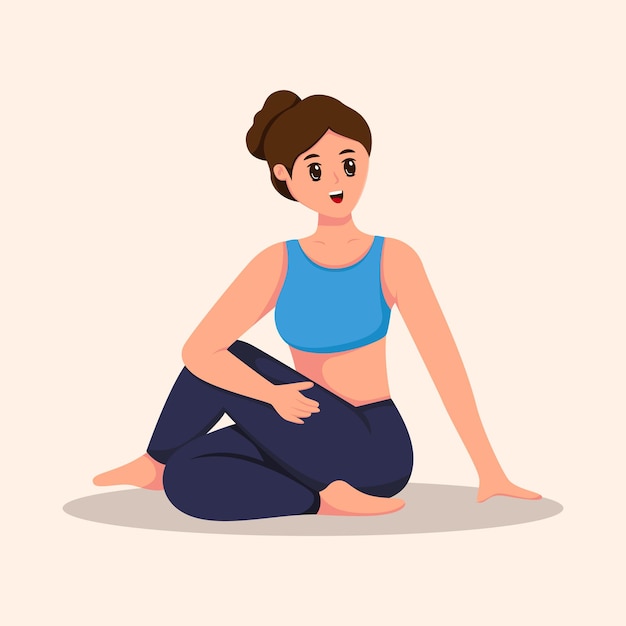 Woman in Yoga Position Character Illustration