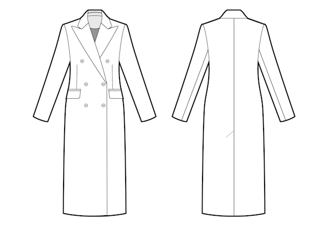 Womans classic double breasted coat bw sketch