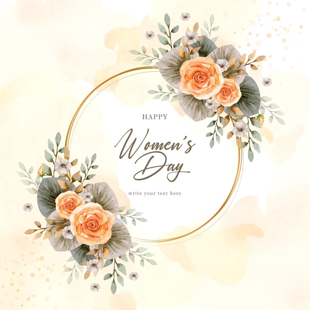 Womans Day greeting card with frame and floral ornament