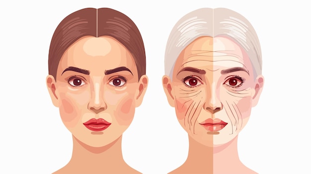 Vector womans face showing transition from young to old skin vector illustration