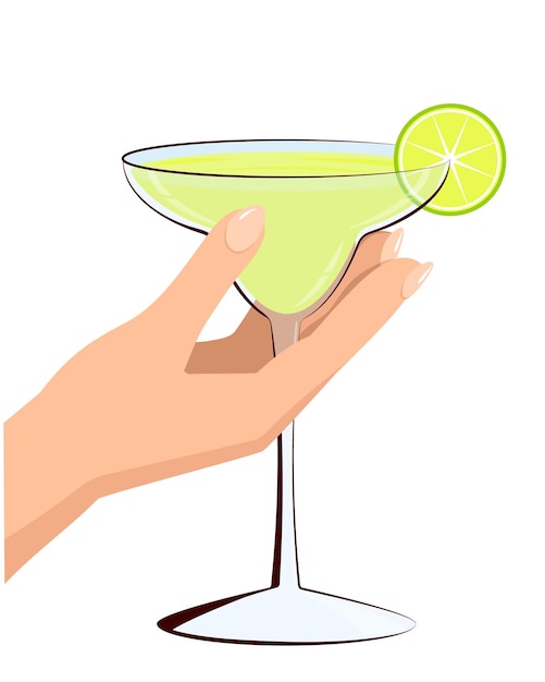 Womans hand with a glass of daiquiri with lime