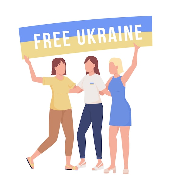 Women against war in Ukraine semi flat color vector characters Posing figures Full body people on white Simple cartoon style illustration for web graphic design and animation Bebas Neue font used