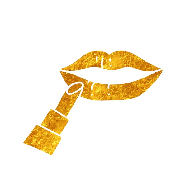 Women beauty icon lipstick and lip drawing in gold color style