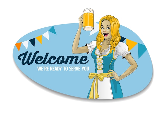 Women Beer Pub Mascot Welcome Banner