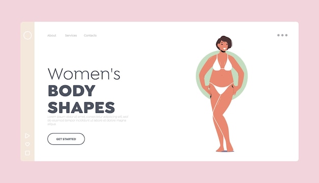 Vector women body shapes landing page template female character apple figure type woman with round body shape