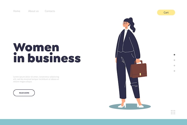 Women in business concept of landing page with successful businesswoman in formal suit