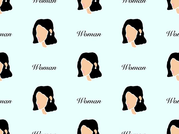 Women cartoon character seamless pattern on blue background