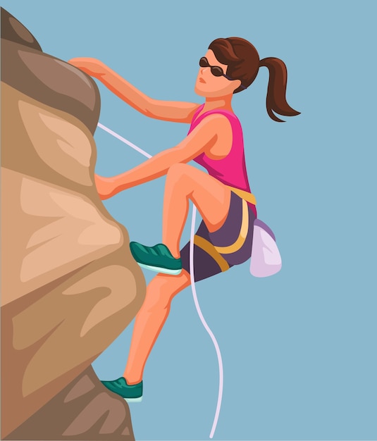 Women Climbing Rock Extreme Sport Cartoon illustration vector