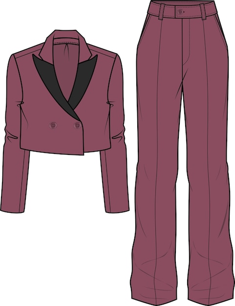 WOMEN CROPPED BLAZER AND WIDE LEG PANTS CORPORATE WEAR VECTOR