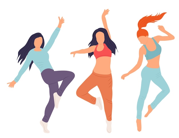 Women dancing jumping in flat style isolated vector