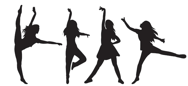 Vector women dancing silhouette on white background isolated