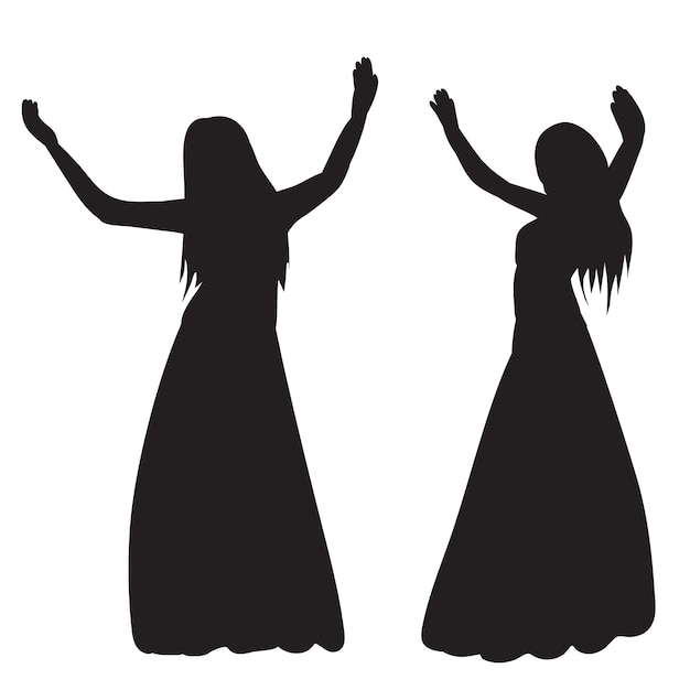 Women dancing silhouette on white background isolated