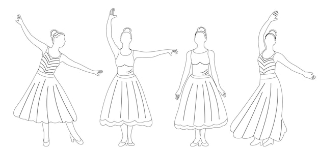 Women dancing sketch contour on white background isolated vector