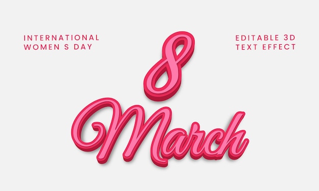 Women day pink 3d text effect template