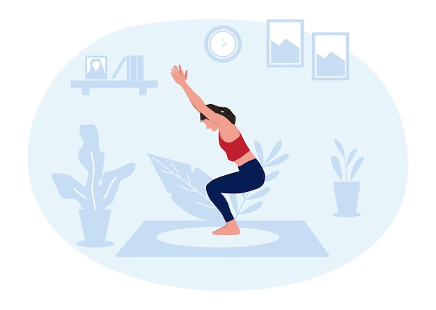 Women Doing Exercise at home illustration vector design template