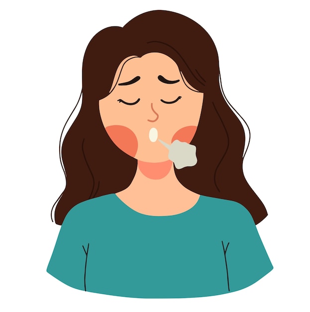 Women doing exhale breath stress relief sigh worried illustration