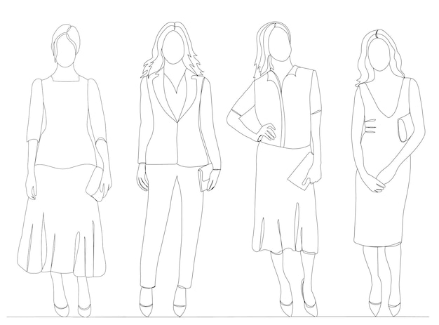 Women drawing by continuous line isolated, vector