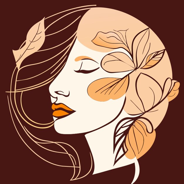 Vector women face in one line art style with flowers and leaves continuous line art in elegant style 4910