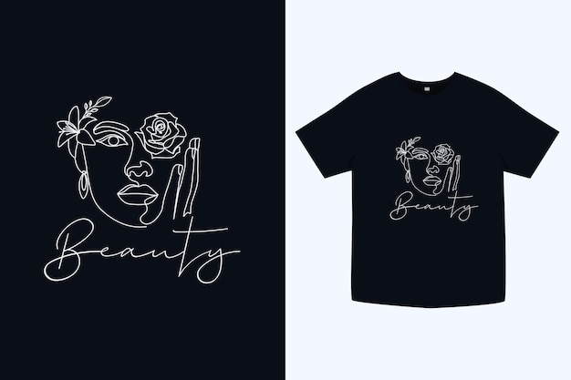 Women face rose lined t-shirt design