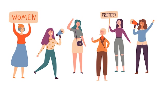 Women Feminism Character Group Protest Strike