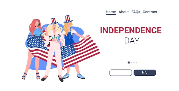 women in festive hats with usa flag celebrating 4th of july american independence day celebration landing page