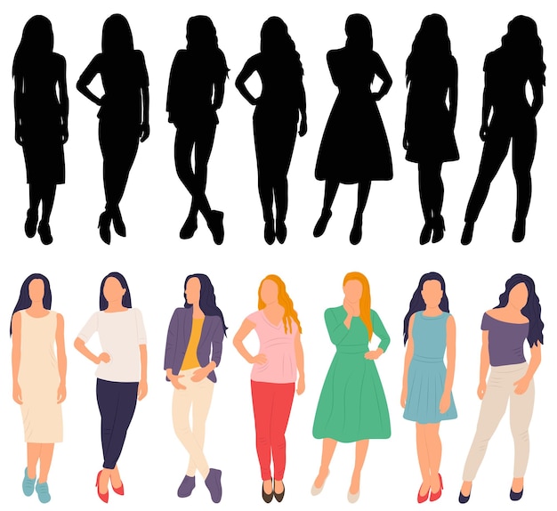 Women in flat style silhouette isolated vector