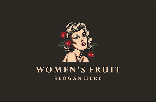 Women fruits logo engraving style vector illustrations