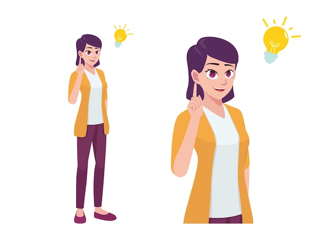 Women or Girl Thinking and Got Idea Expression Pose Cartoon Illustration