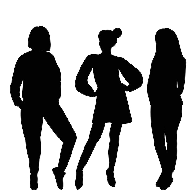 Women girls black silhouette on a white background isolated