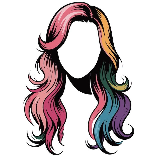 women head with hair colorful silhouette vector style