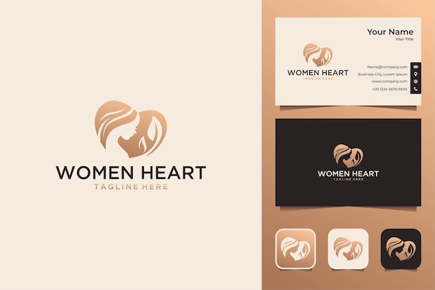 Women heart with leaf logo design and business card