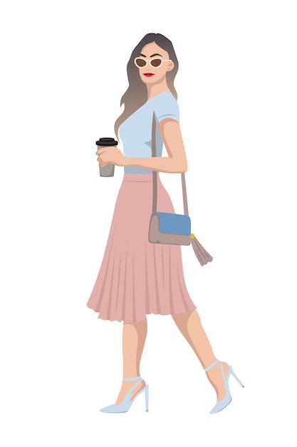 Women on high heels dressed in stylish trendy clothes  female fashion illustration