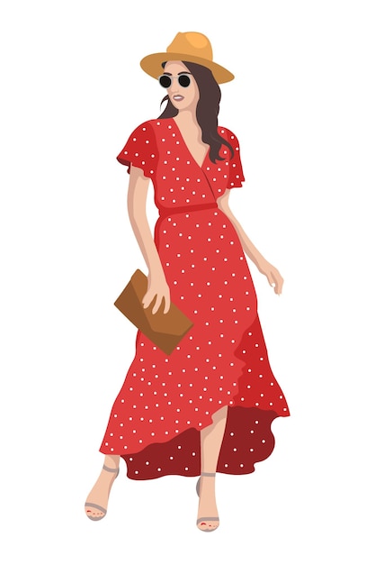 Vector women on high heels dressed in stylish trendy clothes  female fashion illustration