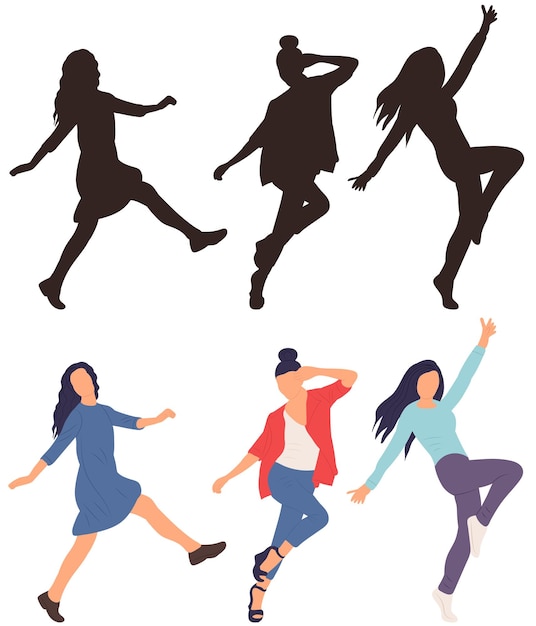 Women jumping in flat style silhouette isolated vector