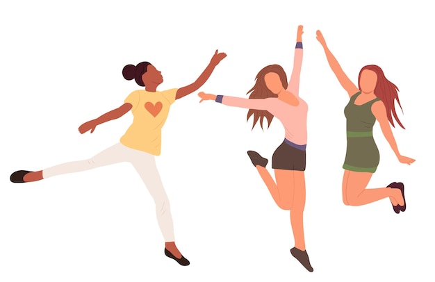 Women jumping on white background isolated vector