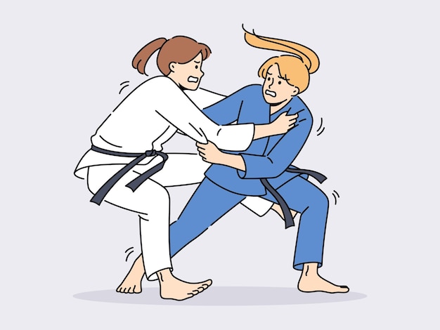 Women in karate kimonos fighting